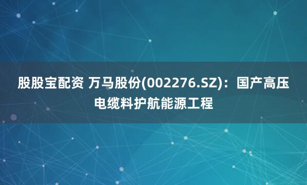 股股宝配资 万马股份(002276.SZ)：国产高压电缆料护航能源工程